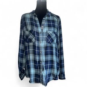 Rock & Republic Women's Blue Navy Glitter Flannel SZ L Flaw
